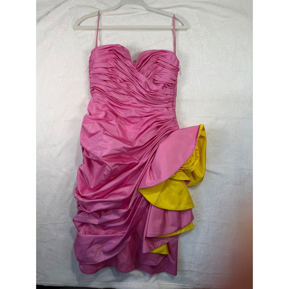 Four Seasons Boutique Prom Dress 6 Pink Yellow Ruched Rosette Vtg Anthropologie